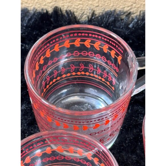 IKEA Glass Coffee Mugs With Red & Orange Leaf Print Design Set Of 3 - Picture 5 of 7